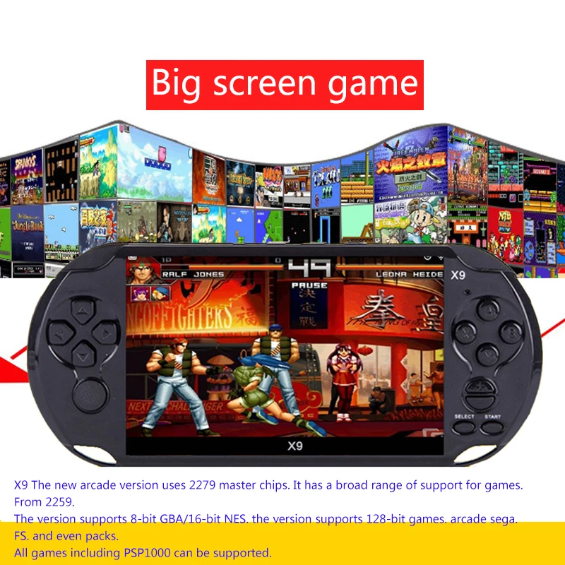 48GB 128Bit X9 Handheld Game Console 5.1 inch MP4 Video Game Console built-in 9450 game for arcade/gba/gbc/snes/fc/smd kid gift
48GB 128Bit X9 Handheld Game Console 5.1 inch MP4 Video Game Console built-in 9450 game for arcade/gba/gbc/snes/fc/smd kid gift