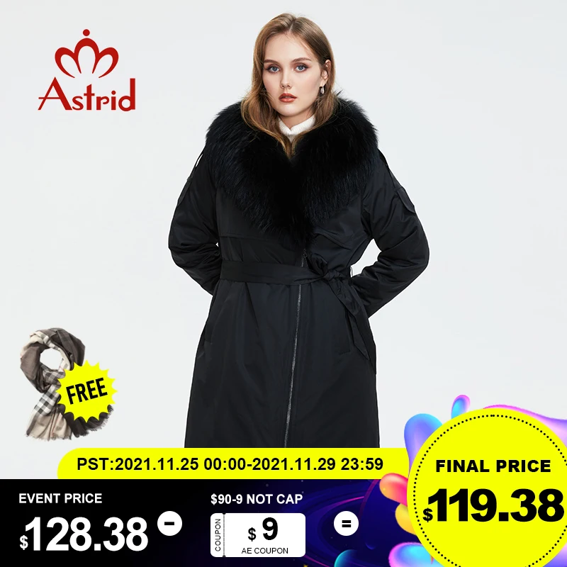 Astrid Winter Women Parka natural real fur Collar Overcoat female Removable Trench coat plus size parkas AR-7510 |