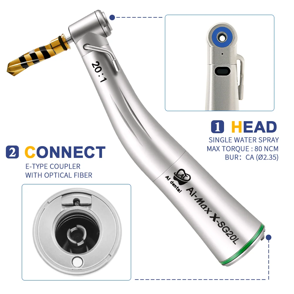 Dentistry implant X-SG20L 20:1 recduction low speed led contra angle handpiece lab suction machine equipment
Dentistry implant X-SG20L 20:1 recduction low speed led contra angle handpiece lab suction machine equipment