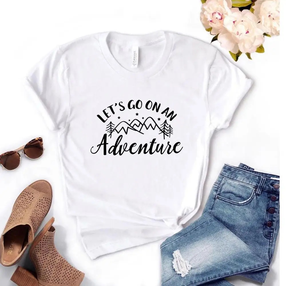 

Women Short Sleeve O Neck Loose T-shirt Ladies Summer Causal Tee Shirt Tops Women T Shirt Let's Go On An Adventure Print Tshirt