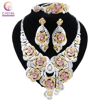 CYNTHIA New Indian Bridal Jewelry Set for Women Gold-color Necklace Earrings Bracelet Ring Party Gift
CYNTHIA New Indian Bridal Jewelry Set for Women Gold-color Necklace Earrings Bracelet Ring Party Gift