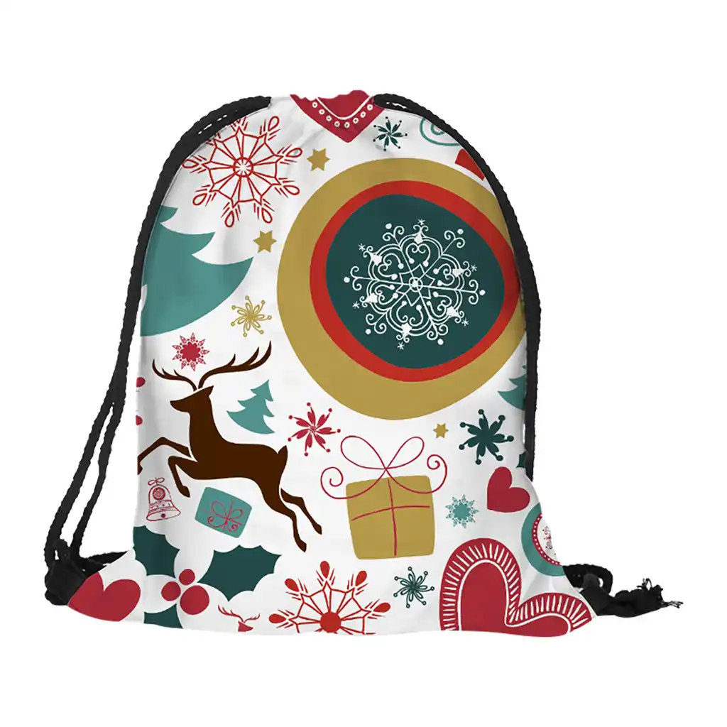 christmas gift flower printed bag casual drawstring bag backpack