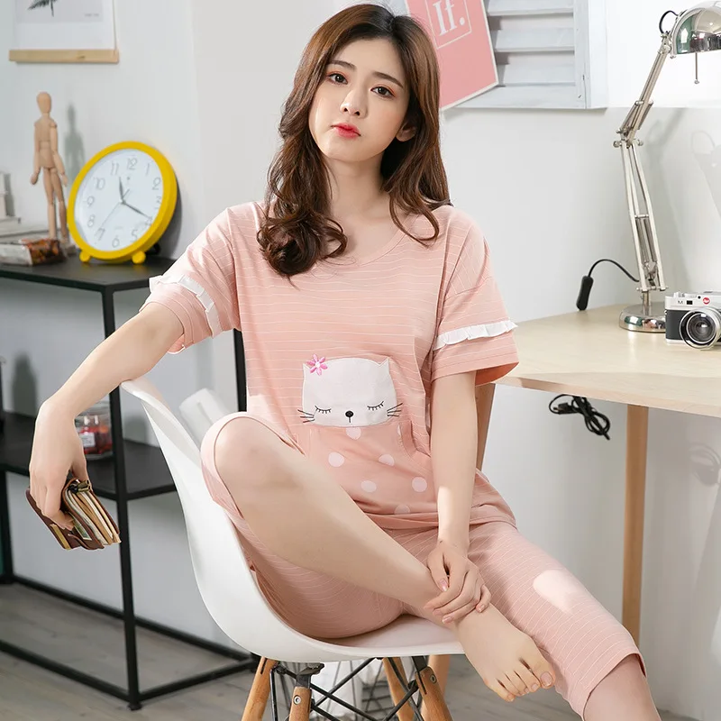 Yutong Home Wear 2019 Summer Short-sleeved Pajamas WOMEN'S Cropped Trousers Combing Lycra Crew Neck Tracksuit WOMEN'S Suit
Yutong Home Wear 2019 Summer Short-sleeved Pajamas WOMEN'S Cropped Trousers Combing Lycra Crew Neck Tracksuit WOMEN'S Suit
