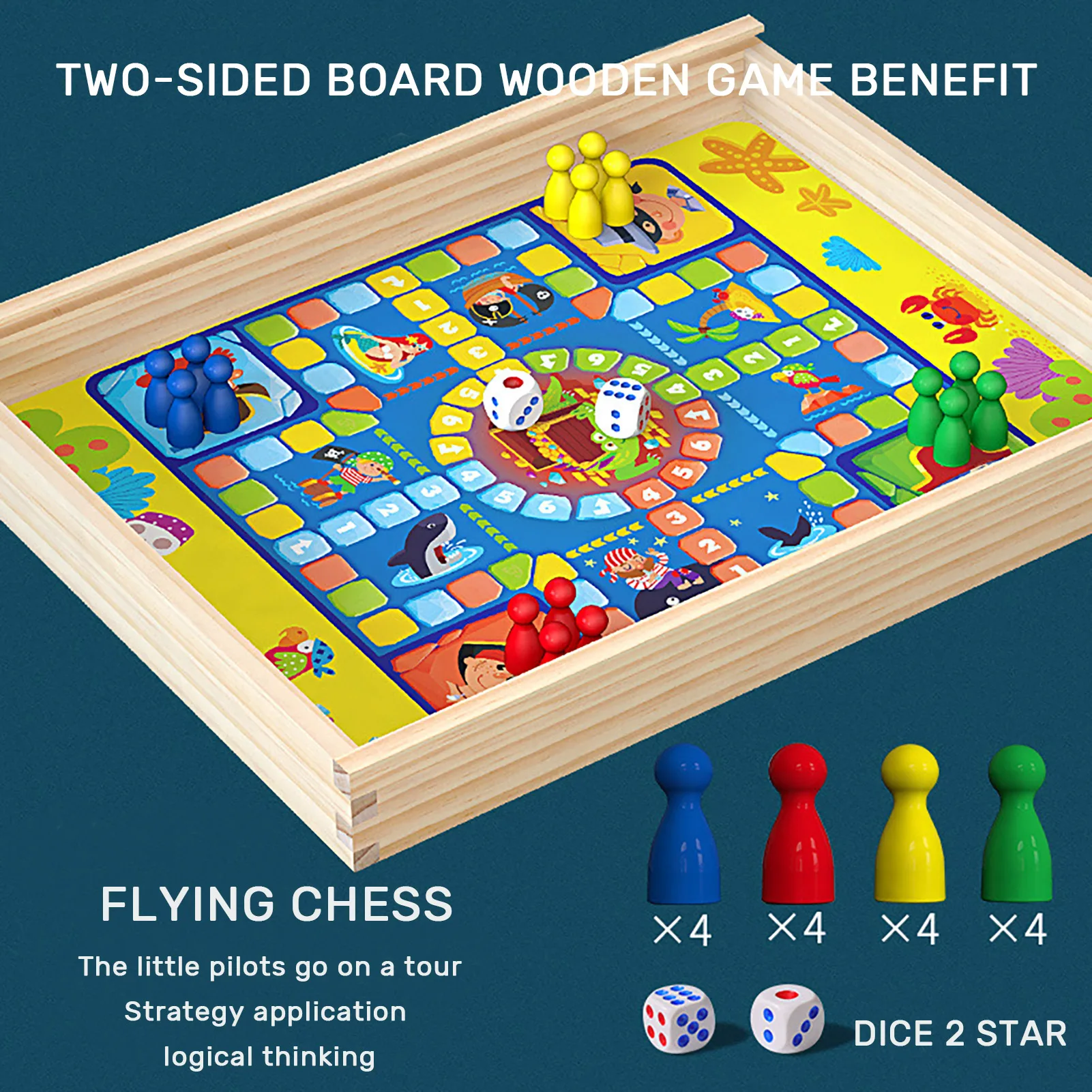 Generic Board Game Chess Set 9 in 1 Portable Wooden Flying Chess