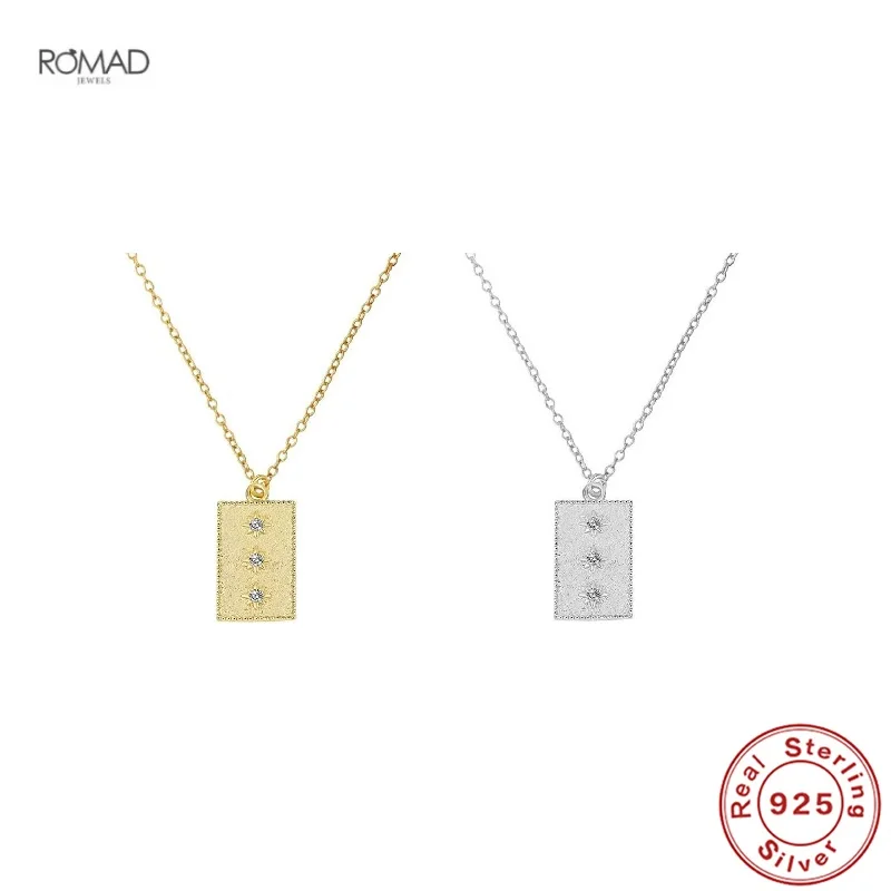 

ROMAD Geometric Rectangle Pendant Necklace For Women Vintage Anise Star Zircon Chain Collares Silver 925 Jewelry bijoux femme