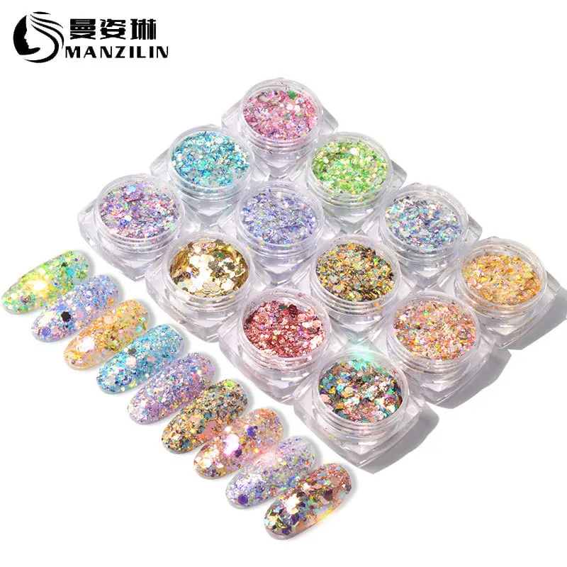 12-color light-changing green onion powder, phantom glitter, sequin glitter, color-changing sequin size mixed nail decoration
12-color light-changing green onion powder, phantom glitter, sequin glitter, color-changing sequin size mixed nail decoration