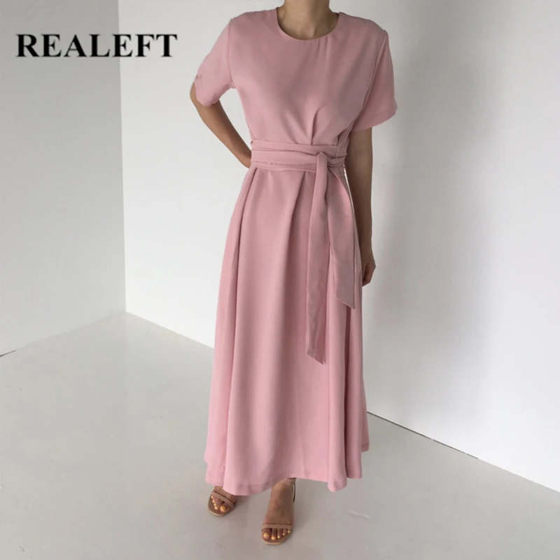 REALEFT летнее 2020 Новое корейское стильное ТРАПЕЦИЕВИДНОЕ женское длинное платье с