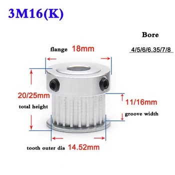 1Pcs 3M 16 Tooth To 18 Tooth Synchronous Wheel Timing Belt Pulley Aluminum Alloy Bore 4-10mm Width 11mm 16mm
1Pcs 3M 16 Tooth To 18 Tooth Synchronous Wheel Timing Belt Pulley Aluminum Alloy Bore 4-10mm Width 11mm 16mm