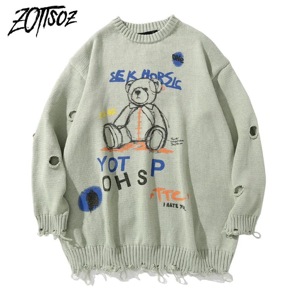 ZOTTSOZ Knit Jumpers Casual Harajuku Men Women Knitted Ripped Destroyed Holes Graffiti Bear Hip Hop Streetwear Sweaters Pullover
ZOTTSOZ Knit Jumpers Casual Harajuku Men Women Knitted Ripped Destroyed Holes Graffiti Bear Hip Hop Streetwear Sweaters Pullover