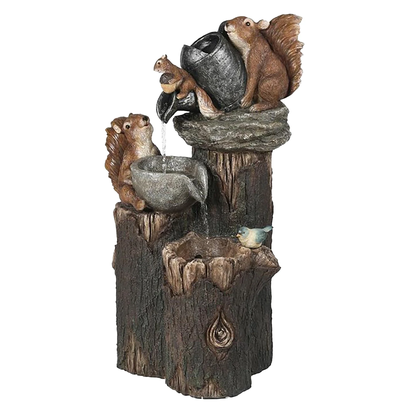 Outdoor Garden Decoration Animal Family Statue Water Fountains with Light Solar Landscape Lights Ducks Squirrels Decor for Yard