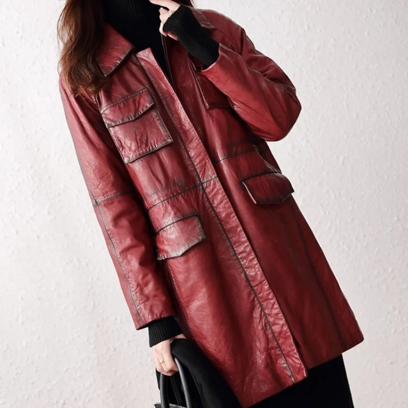 Women Autumn Sheepskin Genuine Leather Jacket Ladies Office Work Windbreaker Mid Long Trench Coat Vintage Autumn Loose Jackets
Women Autumn Sheepskin Genuine Leather Jacket Ladies Office Work Windbreaker Mid Long Trench Coat Vintage Autumn Loose Jackets