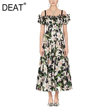 7A00506L straps off the shoulder short sleeves square collar high waist A-line flower printing dress female full length 2020
7A00506L straps off the shoulder short sleeves square collar high waist A-line flower printing dress female full length 2020