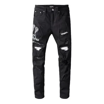 free delivery 2020 New Men's snake embroidered black ripped jeans Slim skinny holes patchwork stretch denim pants
free delivery 2020 New Men's snake embroidered black ripped jeans Slim skinny holes patchwork stretch denim pants