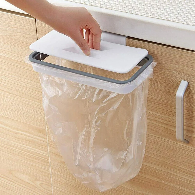 Trash Bag Holder Trash Rack Storage Organizer Trash Basket Hanging Portable Trash Bin for Drawer Cupboard Cabinet Door
