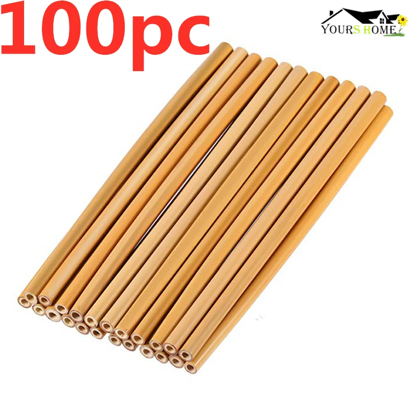 

100Pc/Set 20cm Bamboo Straw Reusable Drinking Straws For Party Birthday Wedding Bar Tool Barware