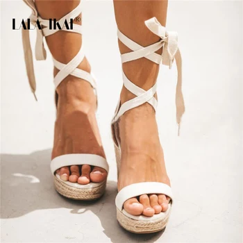 

LALA IKAI New Summer High Heels Platform Sandals Women Gladiator Wedges Pumps Wedding Dress Open Toe Ladies Shoes XWC6713-4