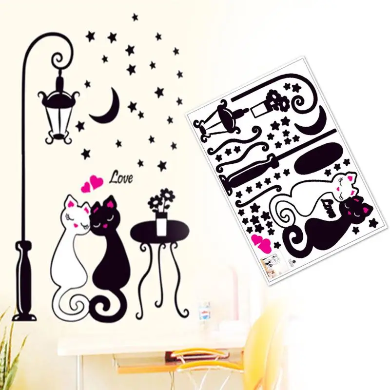 DIY Removable Couple Cats Street Lamp Wall Stickers Decals Bedroom Home Decor | Дом и сад