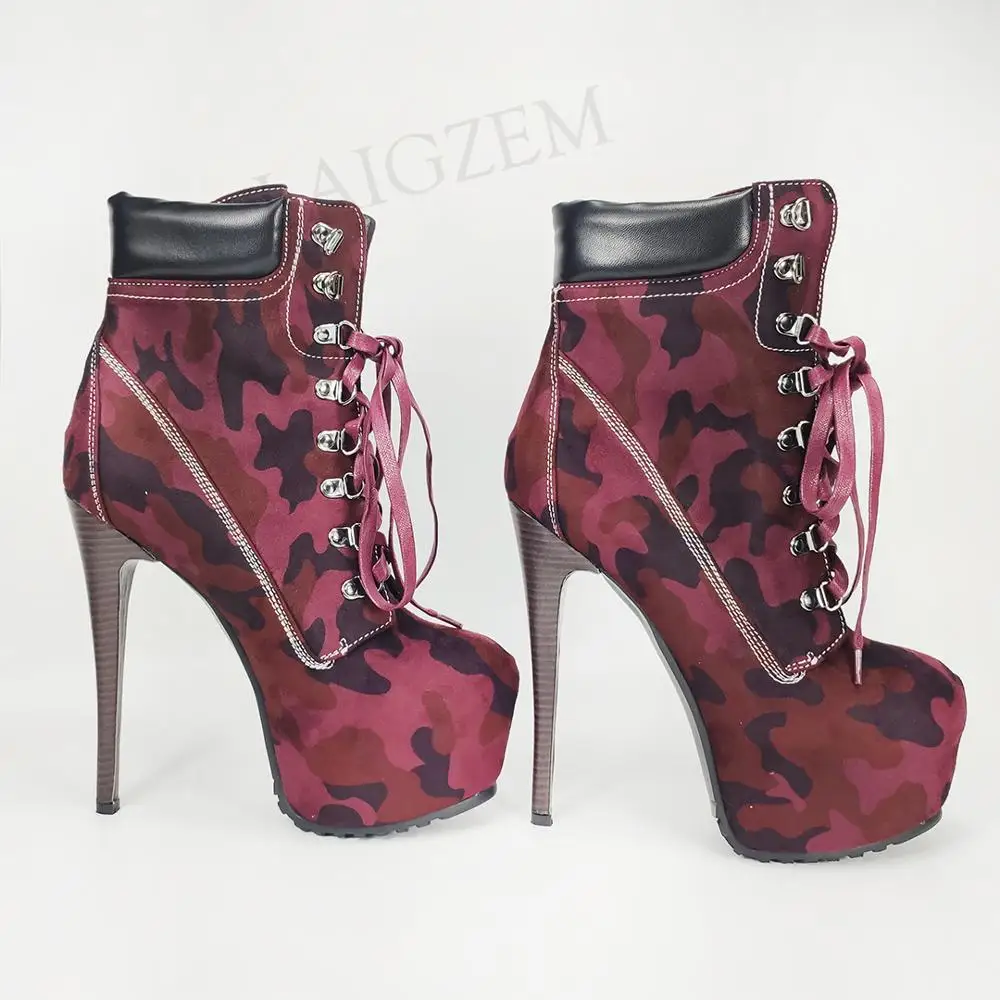 LAIGZEM Women Ankle Platform Boots Camouflage High Heels Booties 2021 Lace Up Faux Suede Shoes Woman Big Size 43 44 48 50 52
LAIGZEM Women Ankle Platform Boots Camouflage High Heels Booties 2021 Lace Up Faux Suede Shoes Woman Big Size 43 44 48 50 52
