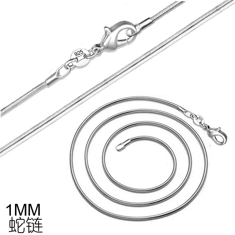 wholesale Silver color Snake Necklace 1mm 16/18/20/22/24 inch Prata snake chain Collar de Free Shipping | Украшения и аксессуары