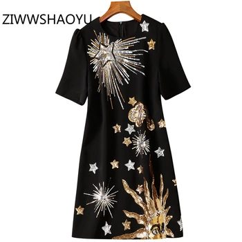 ZIWWSHAOYU Summer Female Black Mini Short Loose Dress Designer Women Gorgeous Sequined Back Zippers Vintage Party Dresses
ZIWWSHAOYU Summer Female Black Mini Short Loose Dress Designer Women Gorgeous Sequined Back Zippers Vintage Party Dresses