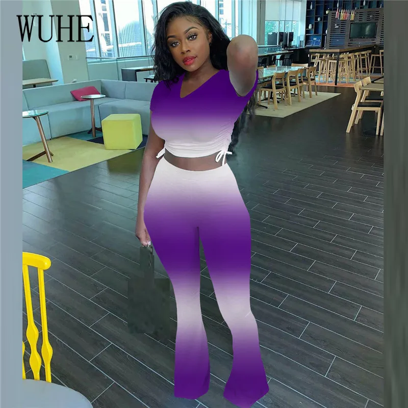 WUHE Casual Gradient V-neck Short Sleeve Side Drawstring Top and Flared Pants Fall Clothes for Women Two Piece Outfits
WUHE Casual Gradient V-neck Short Sleeve Side Drawstring Top and Flared Pants Fall Clothes for Women Two Piece Outfits
