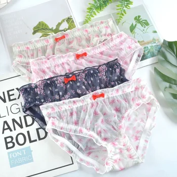 Japanese Style Sexy Hollow Breathable Women Panties Transparent Mesh Cherry Blossoms Print Female Underwear Cotton Crotch Breifs 
Japanese Style Sexy Hollow Breathable Women Panties Transparent Mesh Cherry Blossoms Print Female Underwear Cotton Crotch Breifs