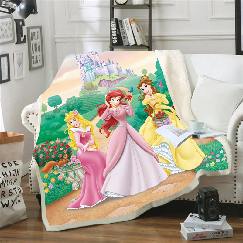 Disney Princess Throw Blanket Floral Cartoon Sherpa Princess 3D Blanket for Kids Girl Couch Soft Plush Thick Quilt Snow White