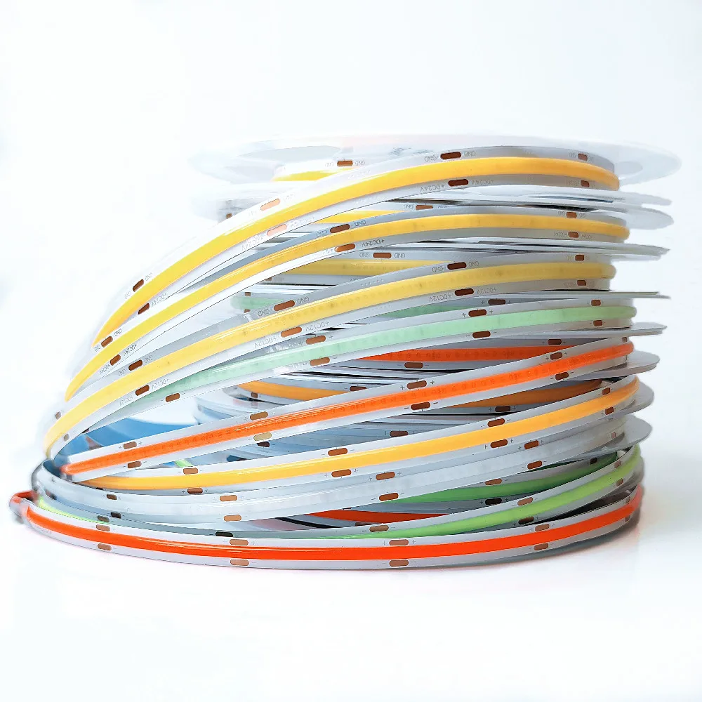 DC 12V 24V COB LED Strip Light 8mm 10mm 384/528leds/m High Density Flexible Tape Light Dimmable FOB Linear Ribbon Red Green Blue
DC 12V 24V COB LED Strip Light 8mm 10mm 384/528leds/m High Density Flexible Tape Light Dimmable FOB Linear Ribbon Red Green Blue