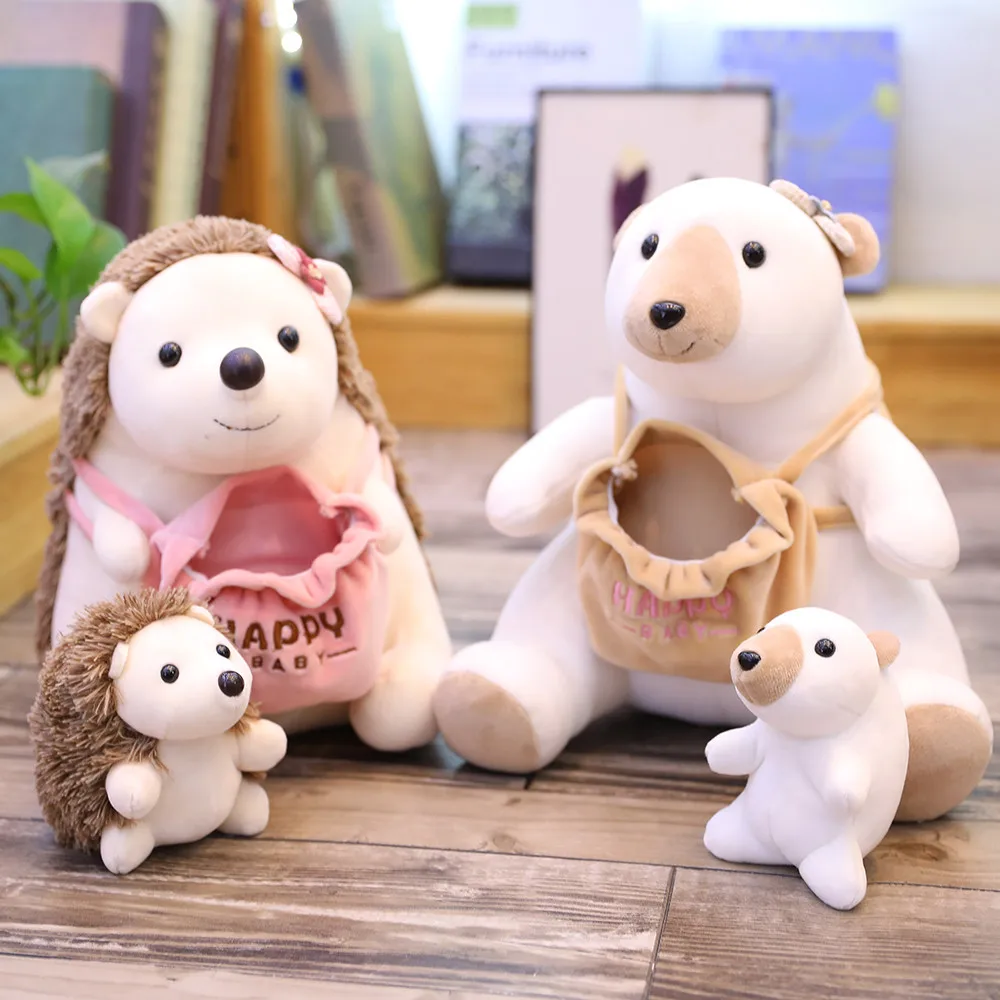 Panda Mother and Kid Plush Suffed Toys Animal 25 12 cm Kangaroo Pangolin Anteater Hedgehog Polar Bear Puppet with Bag Mammal (2)