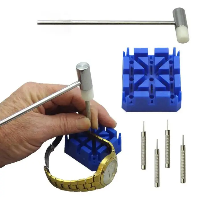 Durable 6 Pieces Watch Band Link Remover Repair Tool Kit Set Hammer +Watch Band Holder+4*Punch Pins herramientas relojero
Durable 6 Pieces Watch Band Link Remover Repair Tool Kit Set Hammer +Watch Band Holder+4*Punch Pins herramientas relojero