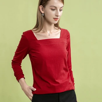 Shintimes Basic Solid Cotton T-Shirt Square Collar T Shirt Women Long Sleeve Tshirt Woman 2020 Fall Tops Casual Tee Shirt Femme 
Shintimes Basic Solid Cotton T-Shirt Square Collar T Shirt Women Long Sleeve Tshirt Woman 2020 Fall Tops Casual Tee Shirt Femme