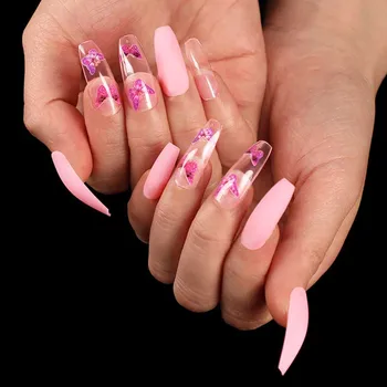 24pcs/box Fake Nails Coffin Ballerina Pink and transparent color with Butterfly pattern design Acrylic False Nail for Women
24pcs/box Fake Nails Coffin Ballerina Pink and transparent color with Butterfly pattern design Acrylic False Nail for Women