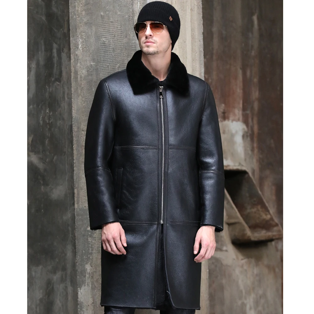 

SANI 2019 Long Sheepskin Shearling Fur Jacket Men Winter Fur Coat Real Sheepskin Leather Genuine Suedue Thicken Long Fur Outwear
