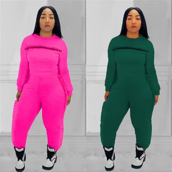 2020 Tracksuit Women Set O-neck Full Sleeve Top + Pants Suit Ruffles Two Piece Set Top And Pants Casual Sportswear Women Outfits 
2020 Tracksuit Women Set O-neck Full Sleeve Top + Pants Suit Ruffles Two Piece Set Top And Pants Casual Sportswear Women Outfits