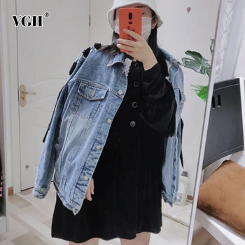 VGH Casual Denim Jacket For Women Coat Female Long Sleeve Loose Oversize Bow Bandage Women Coats Clothes 2020 Spring Fashion New
VGH Casual Denim Jacket For Women Coat Female Long Sleeve Loose Oversize Bow Bandage Women Coats Clothes 2020 Spring Fashion New
