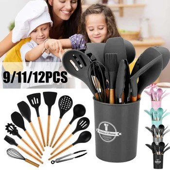 Silicone Cooking Utensils Set Non-stick Spatula Soup Spoon Wooden Handle with Storage Box Kitchen Tools Set Gifts for Mother
Silicone Cooking Utensils Set Non-stick Spatula Soup Spoon Wooden Handle with Storage Box Kitchen Tools Set Gifts for Mother