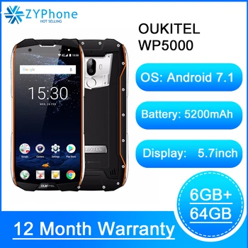 

Original OUKITEL WP5000 IP68 Waterproof Smartphone Android 7.1 Helio P25 Octa Core 6GB RAM 64GB ROM 5200mAh 9V/2A Mobile Phone