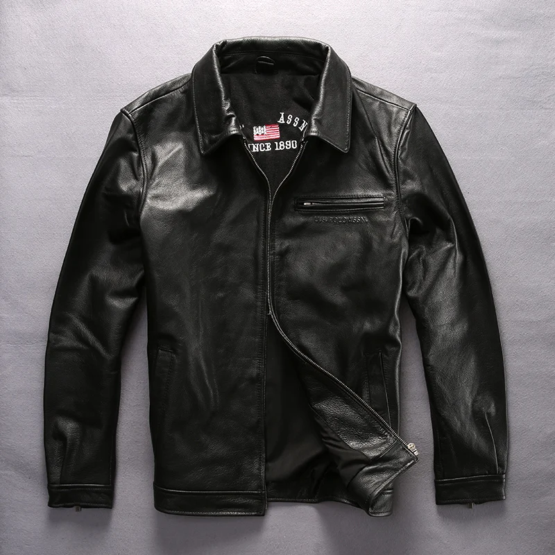 Мужская куртка из воловьей кожи черная Классическая винтажная для мотоциклистов