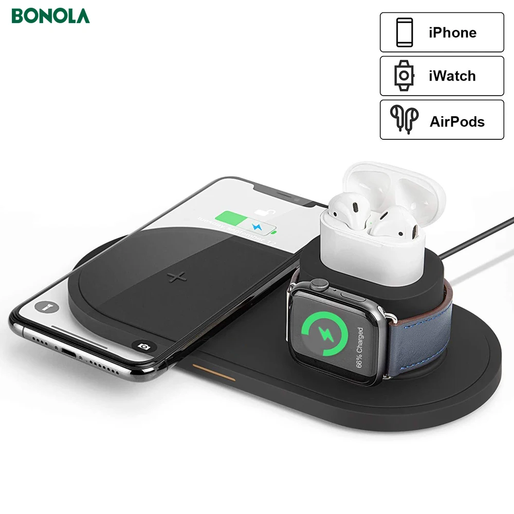 Bonola 3 in1 Qi Wireless Charger Stand for iWatch5/4/3/iPhone11Pro/Xs/XR/AirPods Fast Wireless Charging Fro SamsungS20/S10/S9
Bonola 3 in1 Qi Wireless Charger Stand for iWatch5/4/3/iPhone11Pro/Xs/XR/AirPods Fast Wireless Charging Fro SamsungS20/S10/S9
