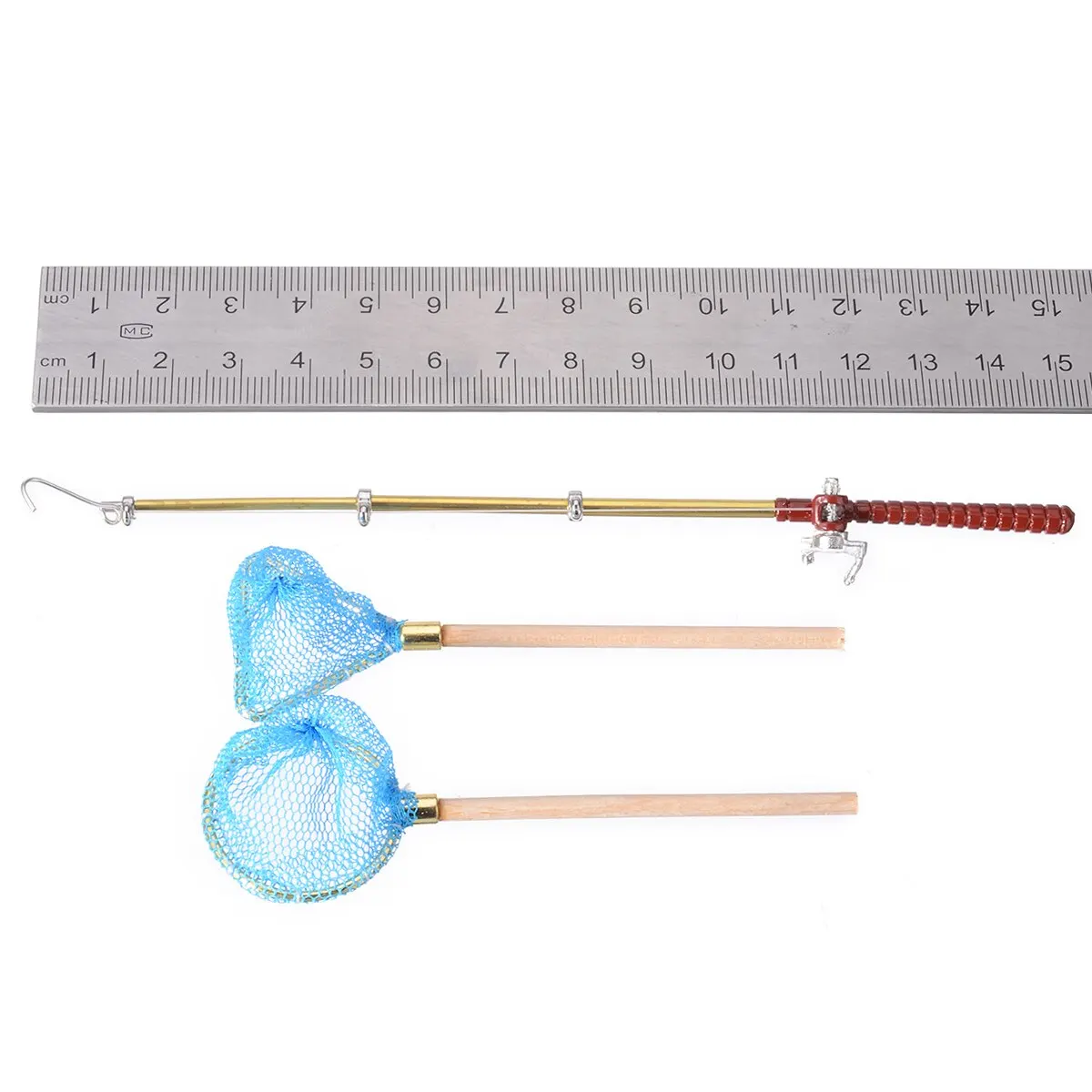 3pcs/set Fishing Rod Round Net Triangle Net Set For Miniature 1:12 Dollhouse Decor Garden Decoration