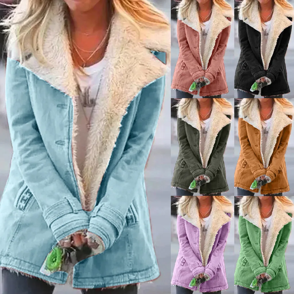 Lady Winter Pockets Solid Coats Women Plus Size Warm Coats Composite Plush Button Lapels Jacket Outwearcoat Thick Keep Warm
Lady Winter Pockets Solid Coats Women Plus Size Warm Coats Composite Plush Button Lapels Jacket Outwearcoat Thick Keep Warm