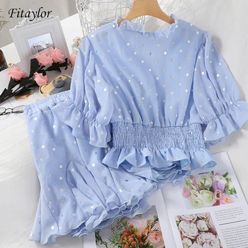 Fitaylor Summer Women Two Piece Set Fresh Three Quarter Sleeve Loose Blosue Top + Chiffon Elastic Waist Shorts Suits
Fitaylor Summer Women Two Piece Set Fresh Three Quarter Sleeve Loose Blosue Top + Chiffon Elastic Waist Shorts Suits