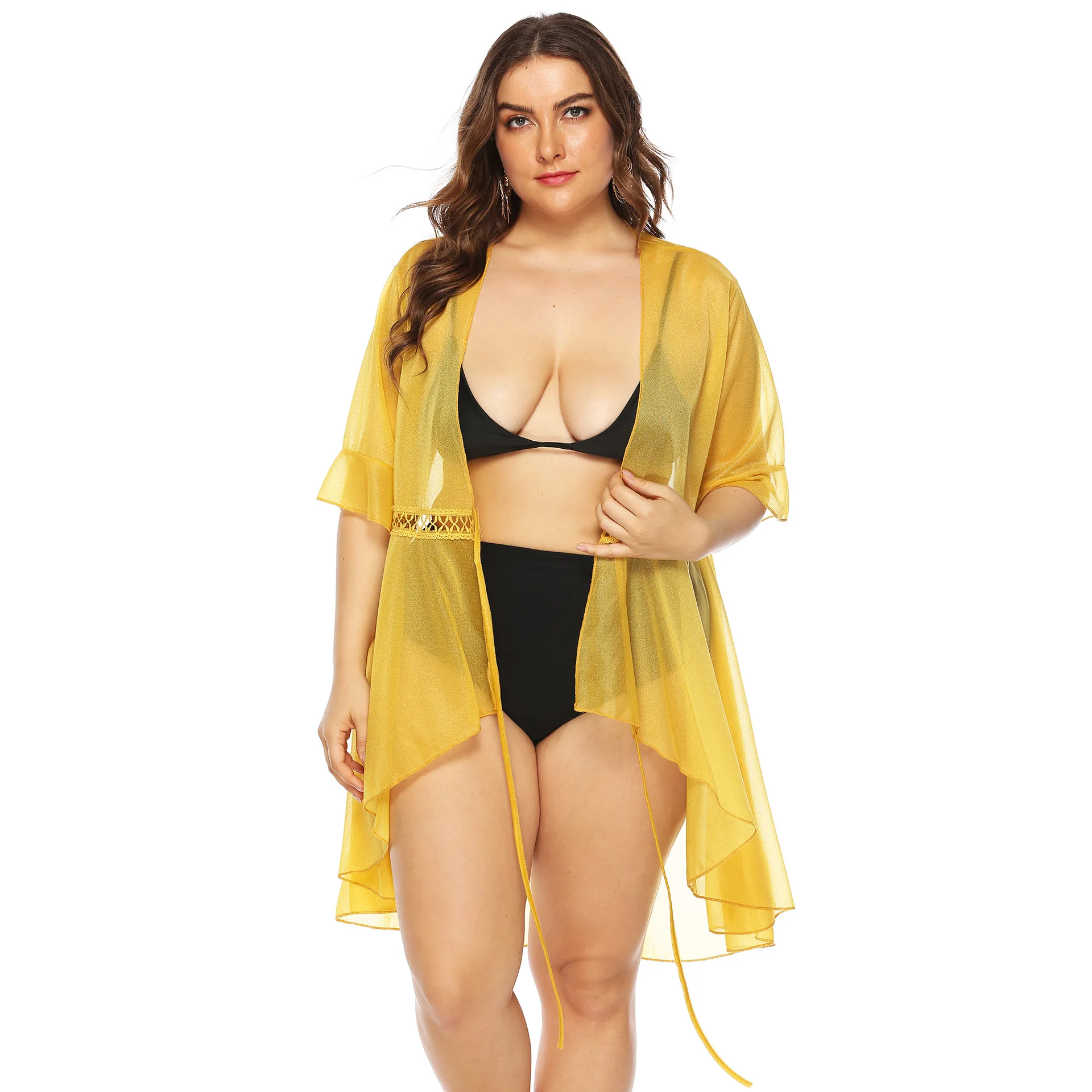Large Size Women's Lotus Leaf Sleeves Irregular Split Strap Cardigan Sexy See Through Hollow Chiffon Sunscreen Beach Blouse
Large Size Women's Lotus Leaf Sleeves Irregular Split Strap Cardigan Sexy See Through Hollow Chiffon Sunscreen Beach Blouse