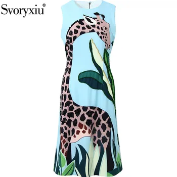 Svoryxiu luxury Runway Summer Sleeveless Dress Women's Fashion Crystal Beaded Cartoon Giraffe Print Blue Midi Dress Vestdios
Svoryxiu luxury Runway Summer Sleeveless Dress Women's Fashion Crystal Beaded Cartoon Giraffe Print Blue Midi Dress Vestdios