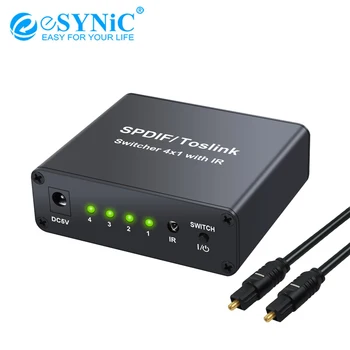 eSYNiC Digital Optical Audio 4x1 Switcher Aluminum Alloy SPDIF/TosLink Switchers With IR Remote Control For PCM2.0 DTS Dolby-AC3
eSYNiC Digital Optical Audio 4x1 Switcher Aluminum Alloy SPDIF/TosLink Switchers With IR Remote Control For PCM2.0 DTS Dolby-AC3