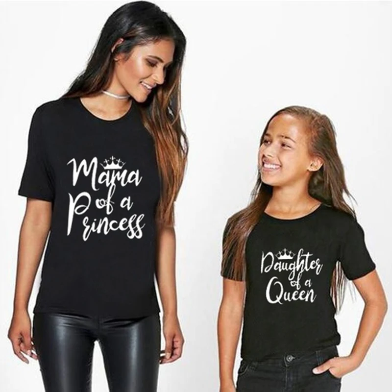 Mom and Daughter Matching T-Shirt | Princess and Queen | 2 Colors - Black and White Mom and Daughter Matching T-Shirt | Princess and Queen | 2 Colors - Black and White