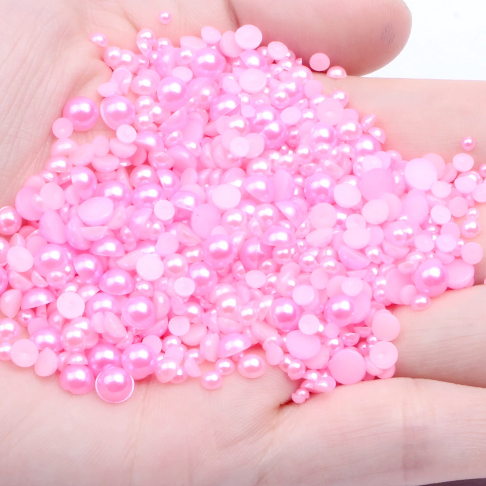 

2-12 мм и смешанные размеры светло-розовые полукруглые бусины с имитацией жемчуга ABS бусины с плоской задней поверхностью для украшения ногтей своими руками