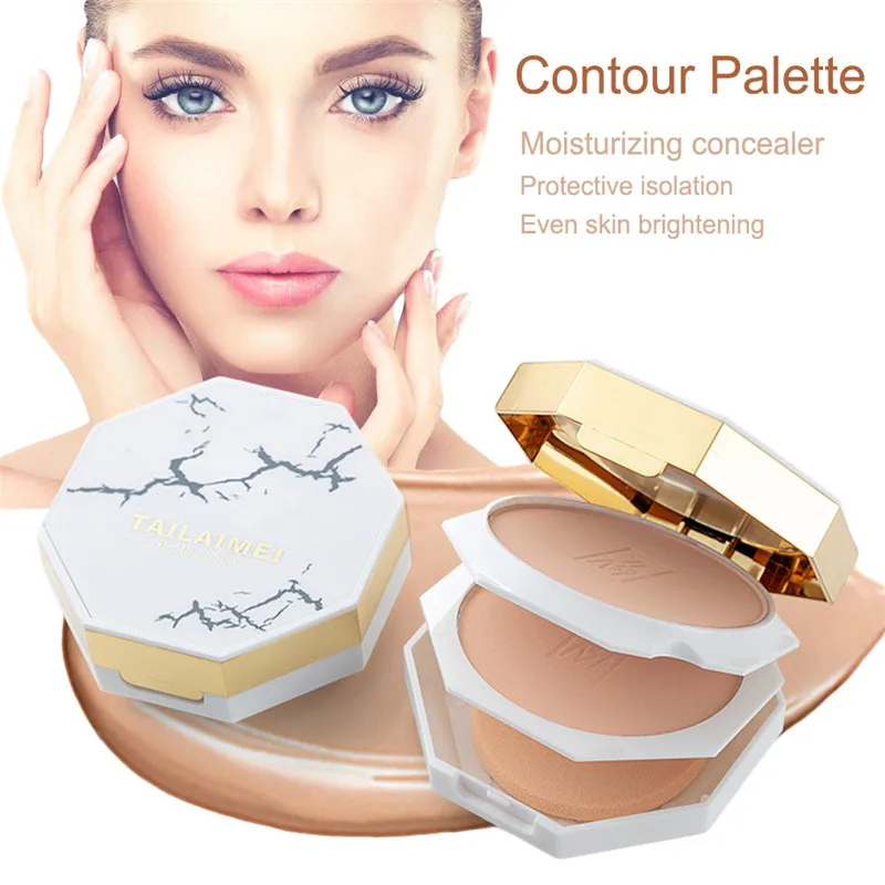 2 Colors Face Makeup Oil Control Powder Cake Highlighter Shimmer Brighten Pressed Palette Contour Cosmetics |