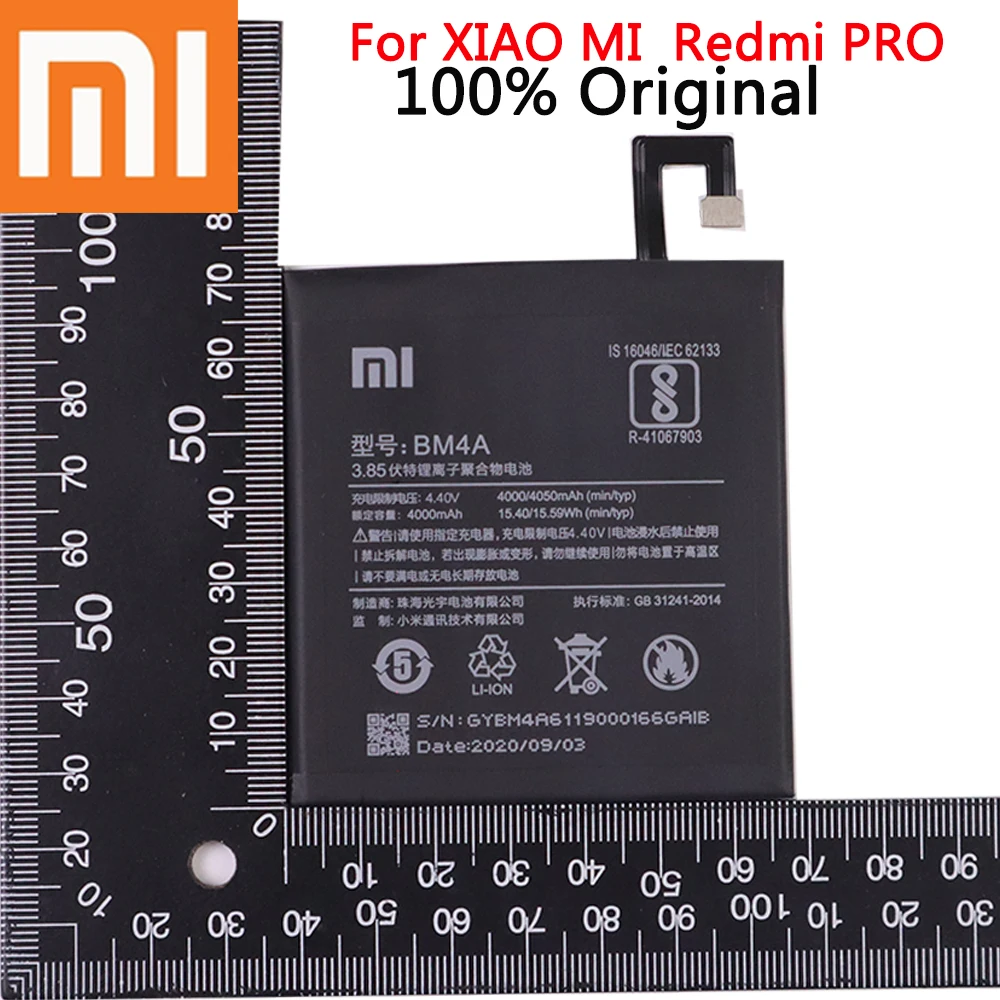 Xiao Mi 100% original Phone Battery 4000mAh BM4A Phone Batteries for Xiaomi Hongmi Redmi Pro Battery
Xiao Mi 100% original Phone Battery 4000mAh BM4A Phone Batteries for Xiaomi Hongmi Redmi Pro Battery