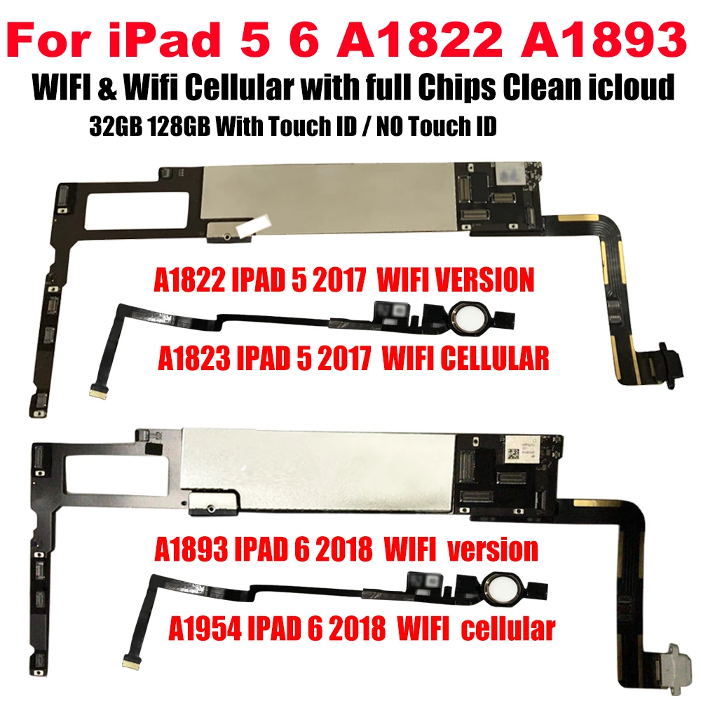 A1822 A1823 A1893 A1954 For iPad 5 6 2017 2018 Motherboard 9.7INCH logic Board With Chips IOS System Original Unlocked Plate
A1822 A1823 A1893 A1954 For iPad 5 6 2017 2018 Motherboard 9.7INCH logic Board With Chips IOS System Original Unlocked Plate